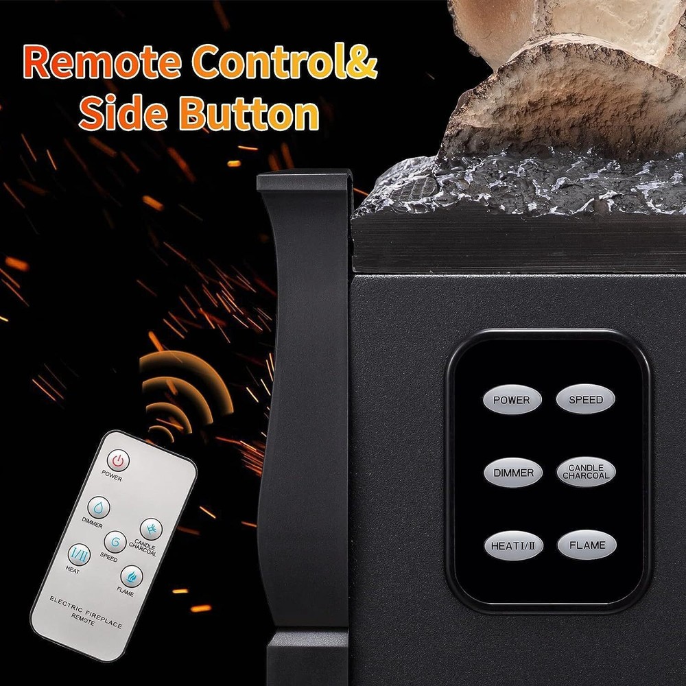 20" Electric Fireplace Logs Heater,5 Flame Brightness&Speed/Remote Control/Timer
