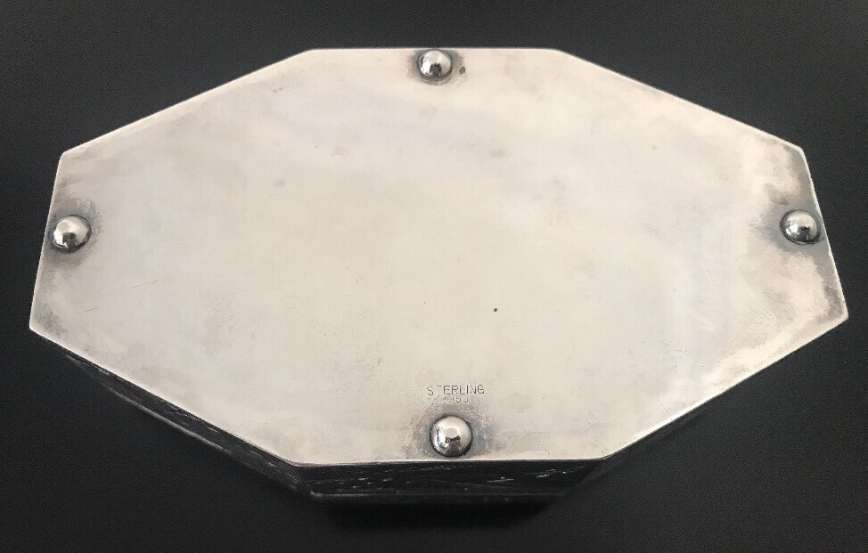 Japanese Solid 950 Sterling Silver Eight Sided Box Rare Hand Hammered