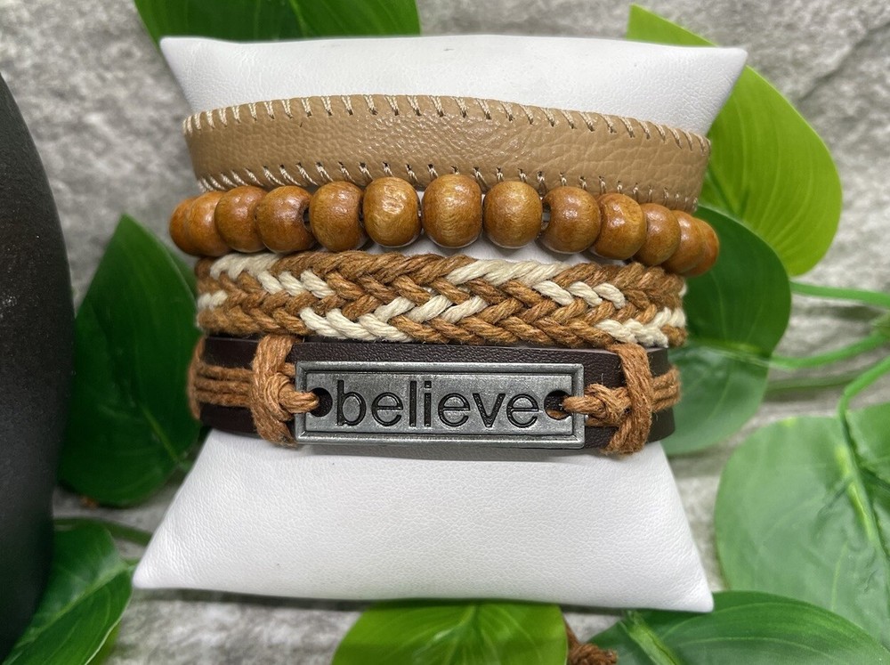 4 PC Leather Punk Bracelet Stackable Adjustable Tie New Free Ship B2781
