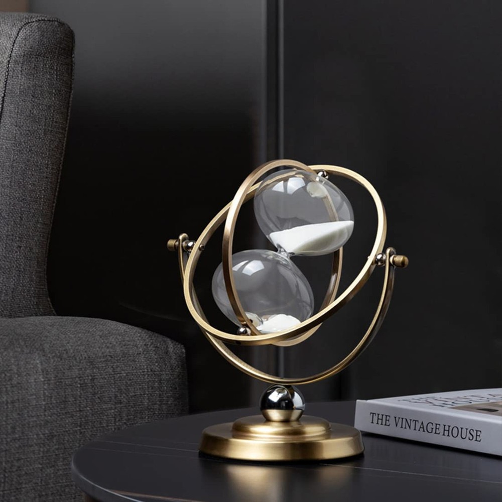 Brass Hourglass 60 Minute Sand Clock Timer:720° Rotating Antique White Sand