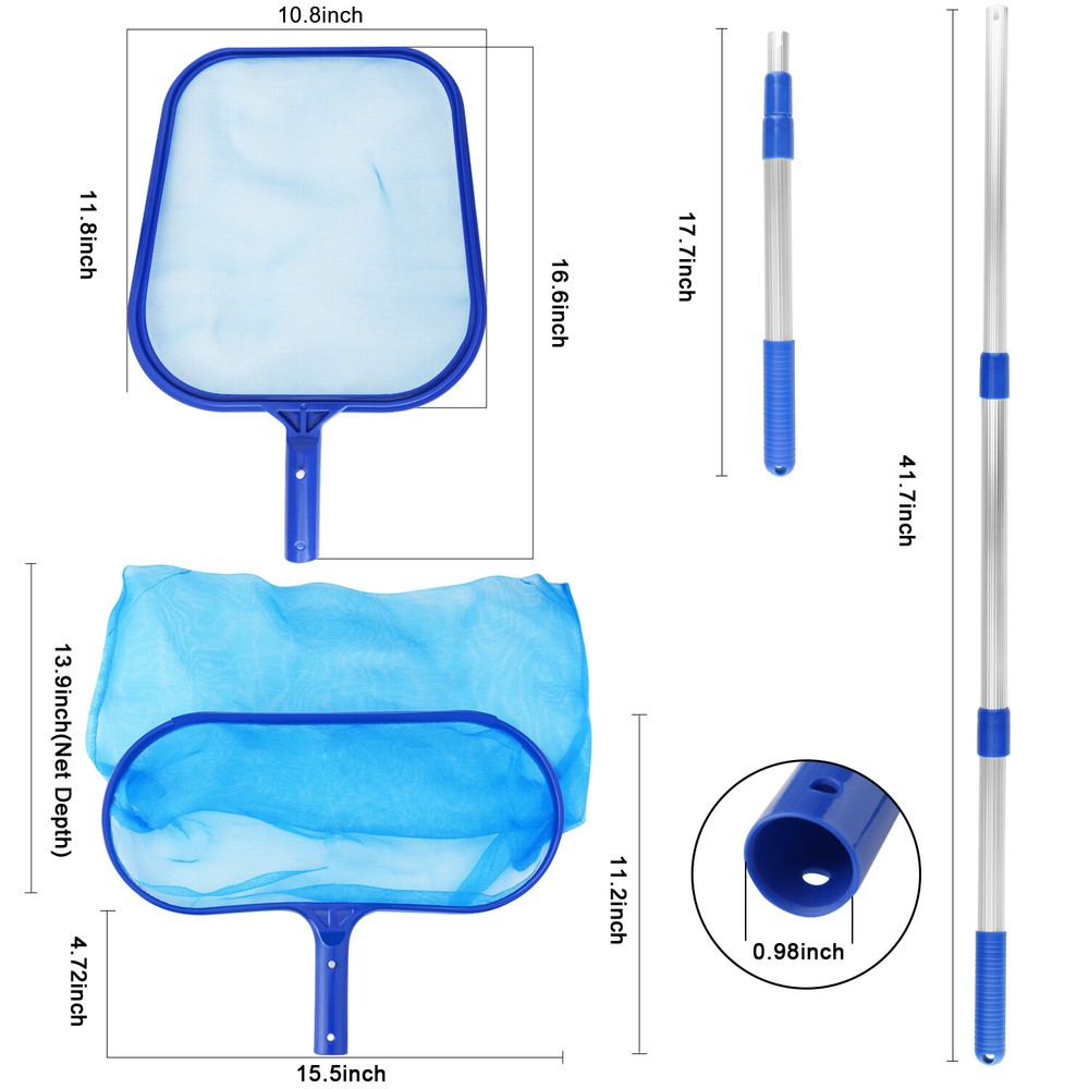 Pool Cleaning Tool Leaf Skimmer Flat Deep Bag Rake Net Leaves Mesh Pole Net Kits