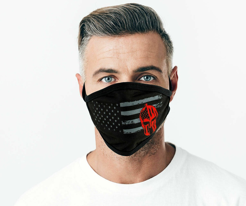 Protective Face Mask - Gladiator & Flag - Soft Cotton - With Tie Back BLACK