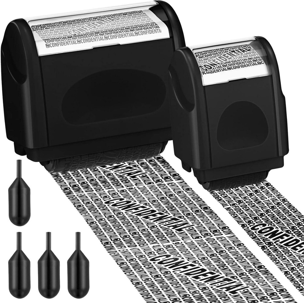 2-pack Identity Protection Roller Stamp & 4 Refill Ink for Confidential Security