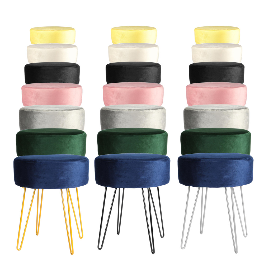 Round Velvet Footstool Ottoman Stool Pouffe Seat Vanity Dressing Table Stool