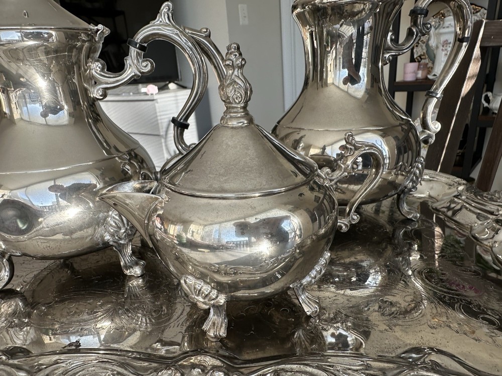 Antique Silverplate Tea & Coffee Set on Tray