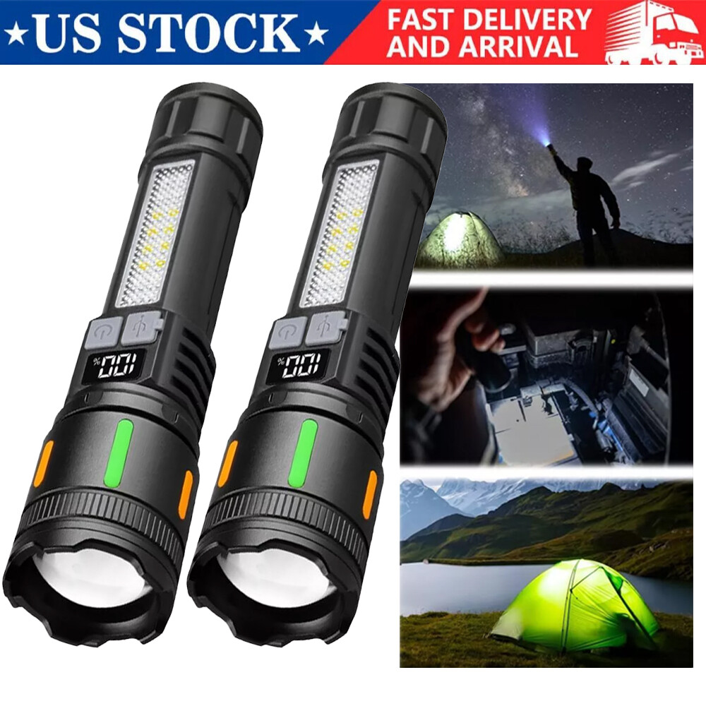 2x 99000000 Lumens Super Bright LED Tactical Flashlight Rechargeable Work Light