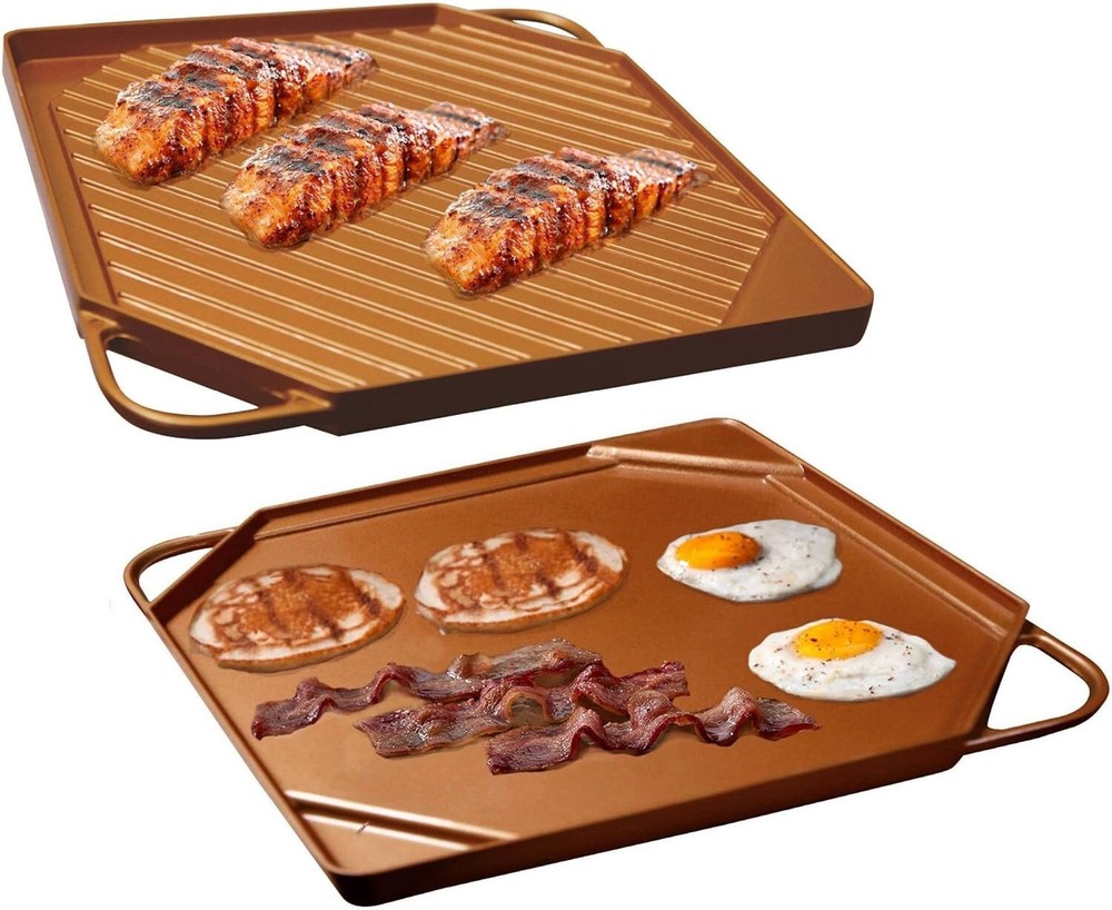 3 pc Non-Stick Bacon Crisper ,Double Sided Copper Griddle,gotham Reversible pan
