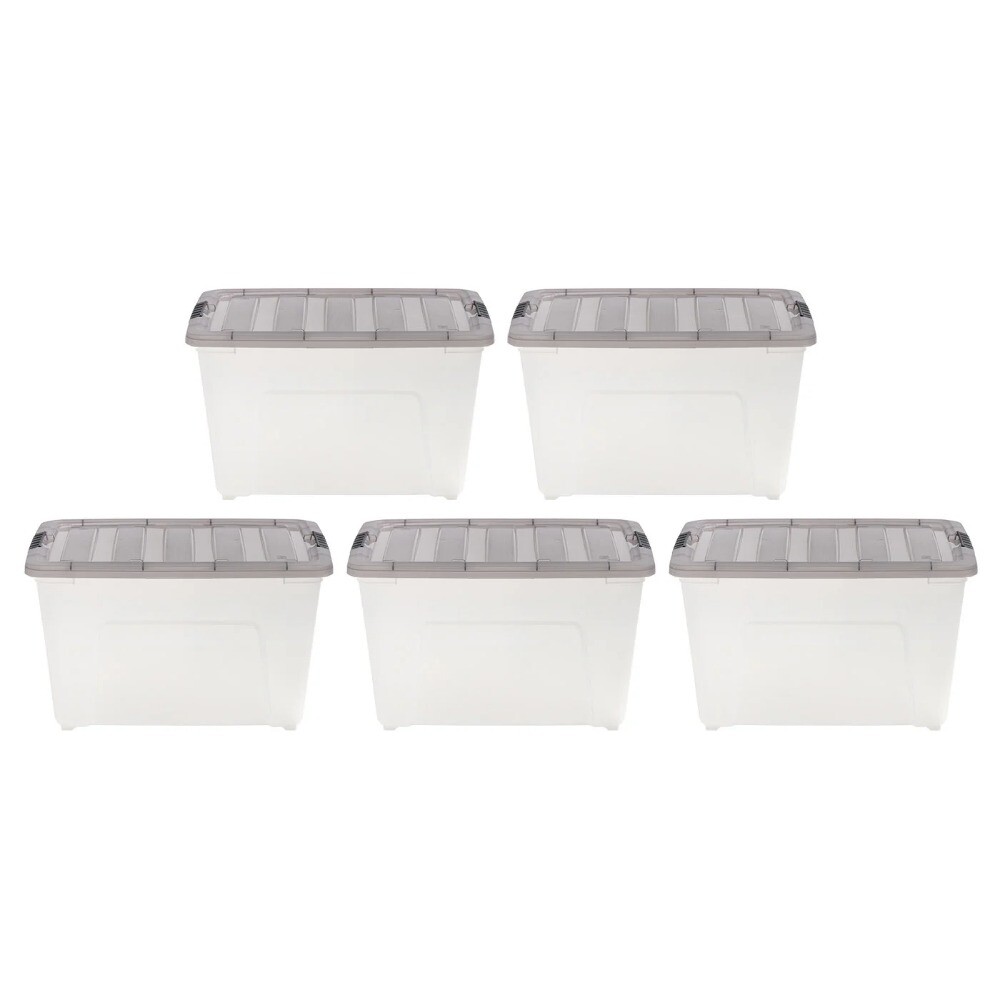 53 Qt. Plastic Storage Bins with Lids, Clear, Latching, Stackable, Totes 5Pk