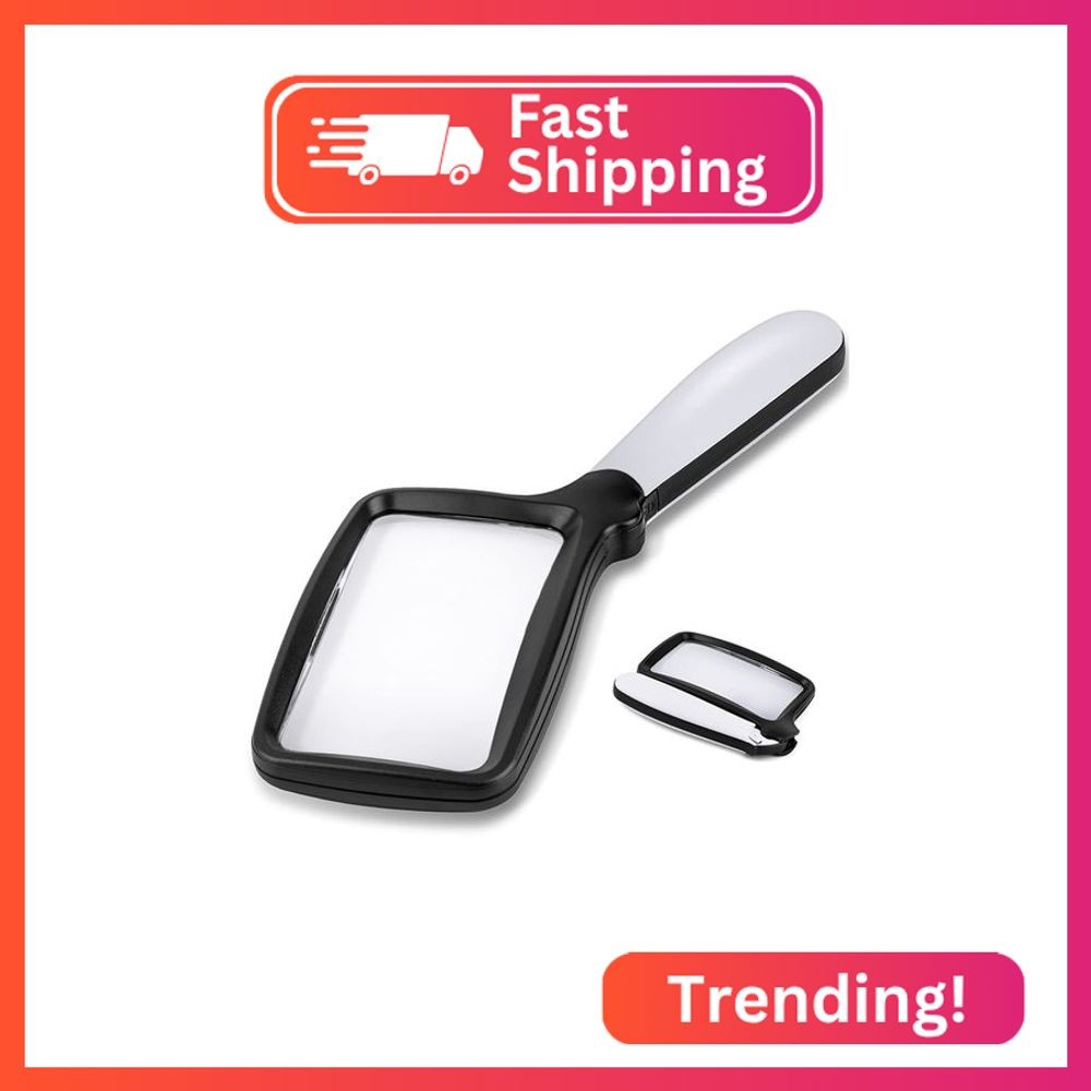 Folding Handheld Magnifying Glass with Light, 3X Large Rectangle Reading Magnifi