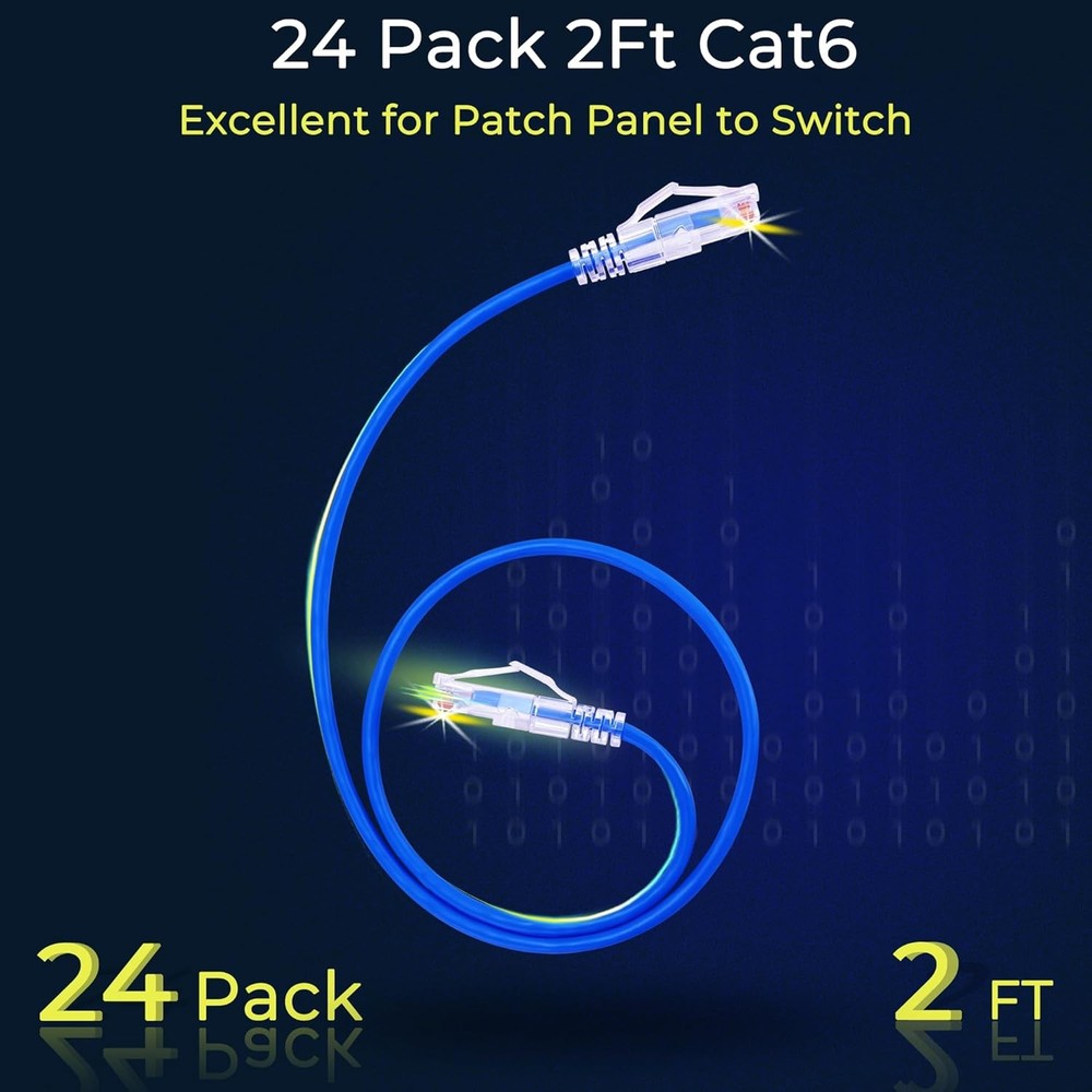 Rapink Patch Cables Cat6/ Cat6a 2ft (24 Pack) Slim, Cat6a Ethernet Patch Cable 1