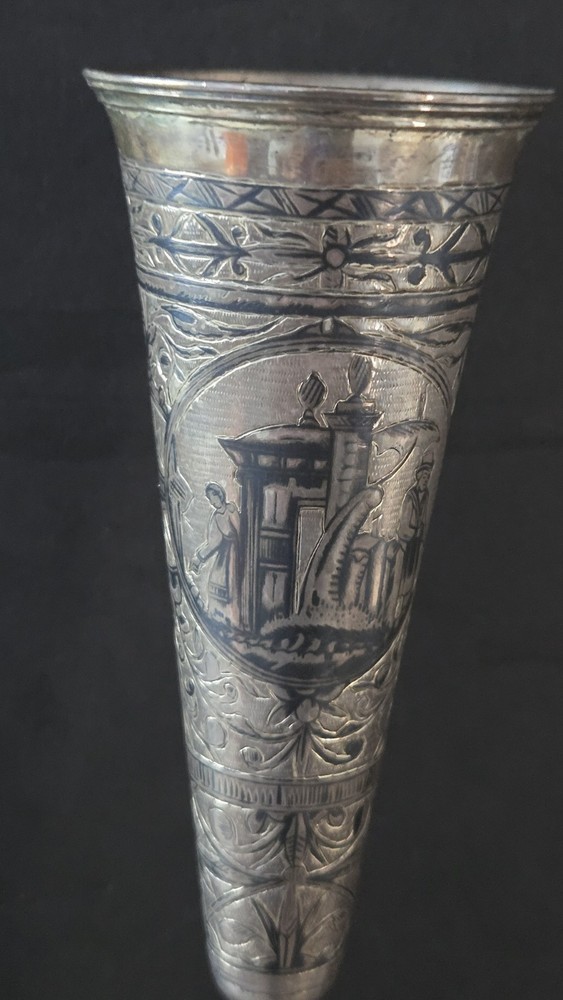 Large Russian Silver Niello Flute Cup