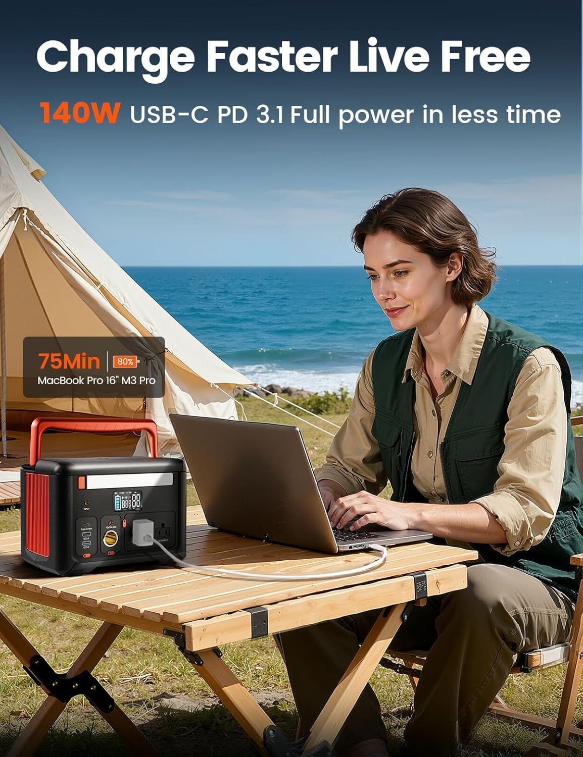 600W Portable Power Station 299Wh, 1200W Surge,Generator with 2 AC Outlets & 140