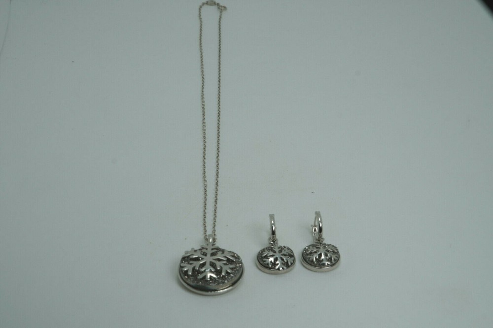 Sterling Silver & Silver Colored Druzy Pendant & Dangle Earrings Set