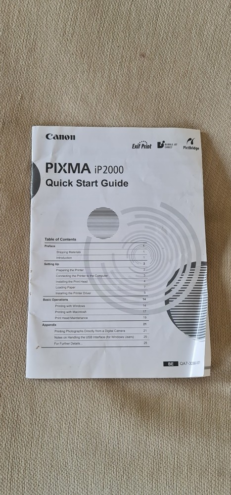 Camon PIXMA iP2000 Installation Disk + Quick Start Guide