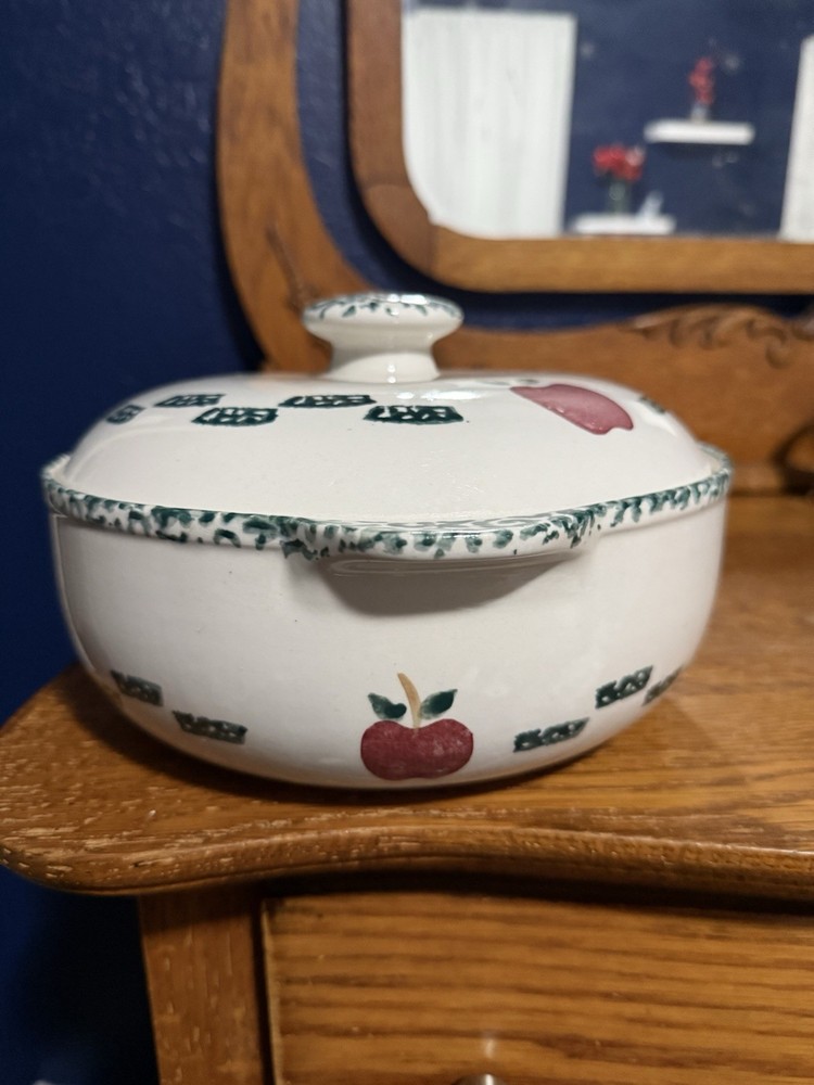 Stoneware Serving Bowl with Lid, Apple Design