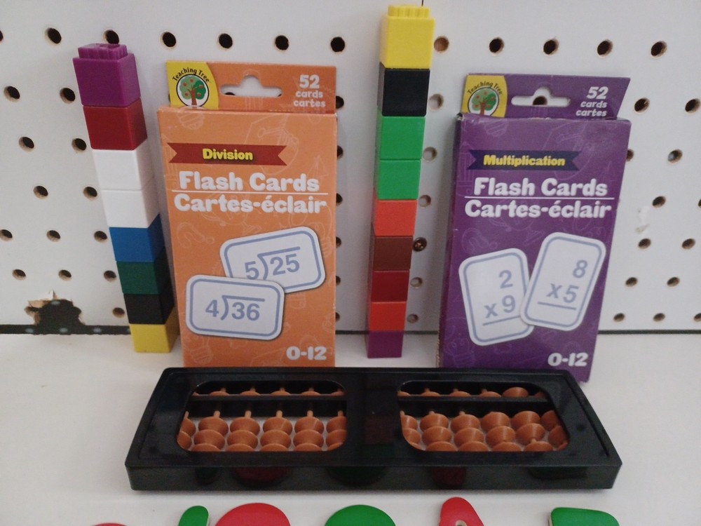 Math Learning Teaching Lot Flash Cards Number Magnets Counting Blocks Abacus