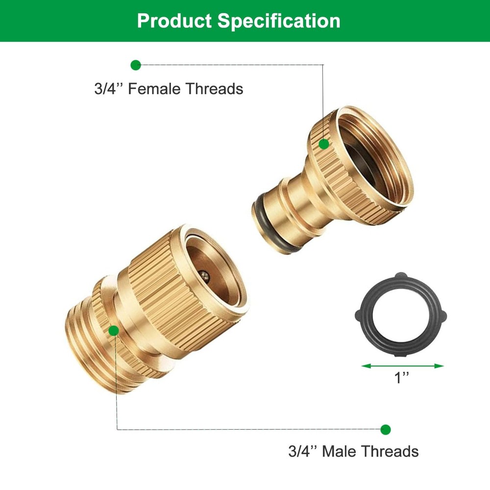 Garden Hose Quick Connector Set, Solid Brass 3/4 Inch Water Fitings Thread Ea...
