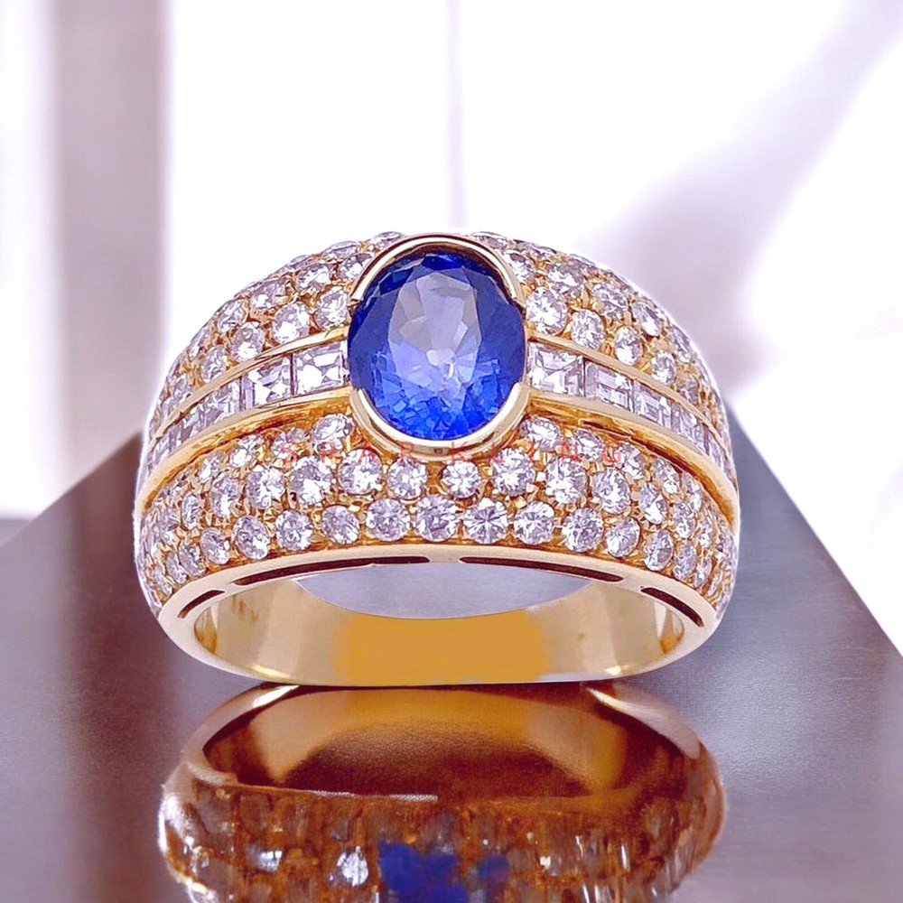 Blue Sapphire Oval Cut With 14K Solid   Gold  Ring For Men#E479
