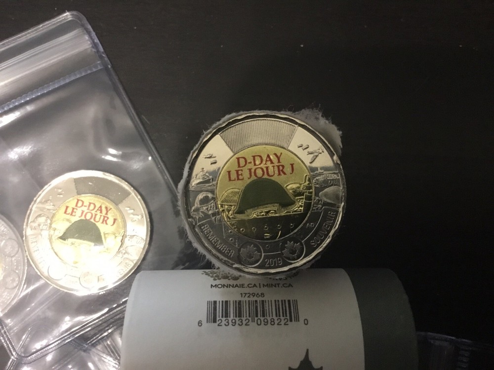 2019 CANADA D-Day $2 Dollar Coin - Colored Version BU from roll Limited Edition