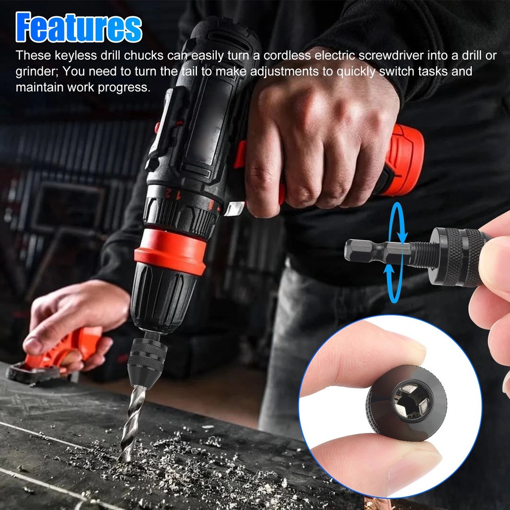 1/4"Hex Shank Keyless Drill Chuck Adapter Bit Quick Change Converter Driver 4Pcs