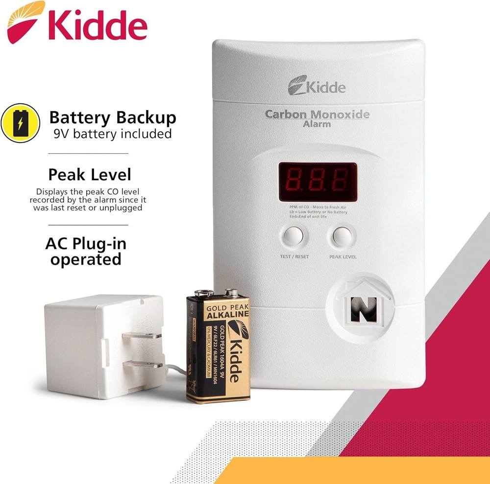 Carbon Monoxide Detector, Plug In Wall with 9-Volt Battery Backup, Digital LE...