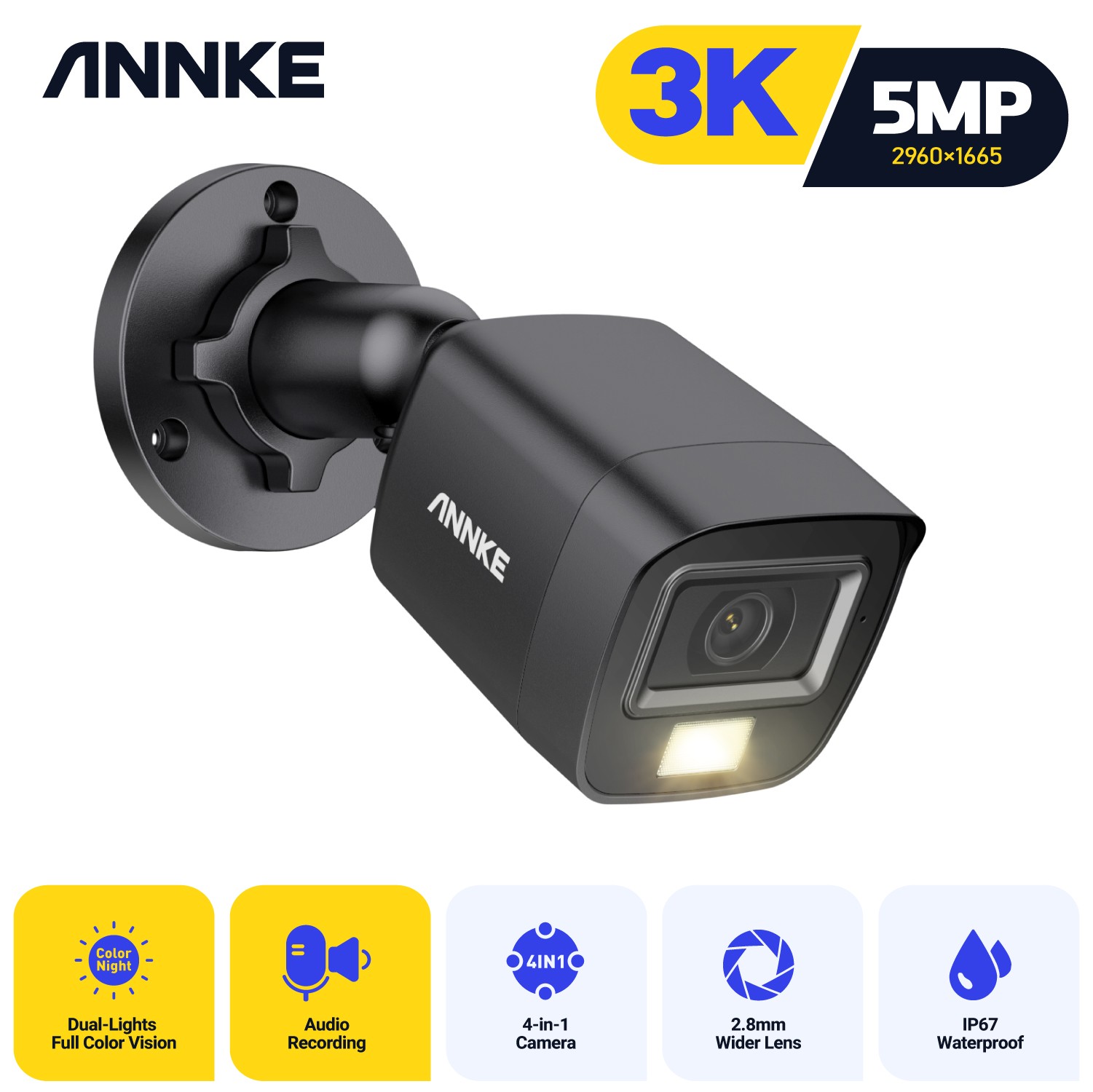 ANNKE 5MP Audio CCTV Security Camera Outdoor Color Night Vision Human Detection