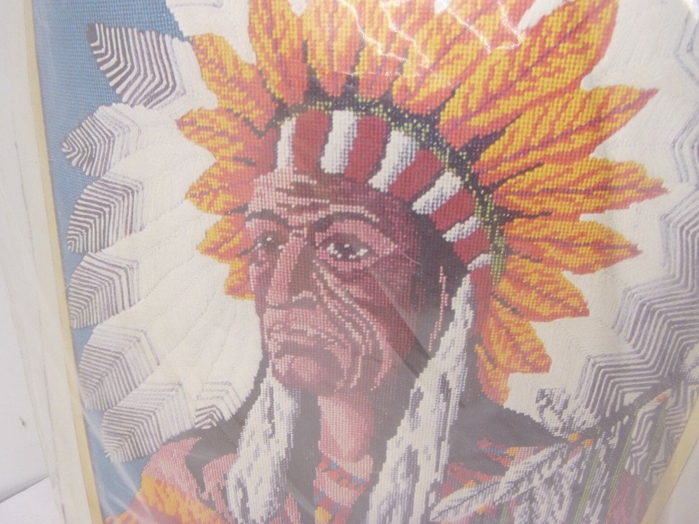 Columbia Minerva 2480 plains Indian Needlepoint Picture Kit native Ameri 1976