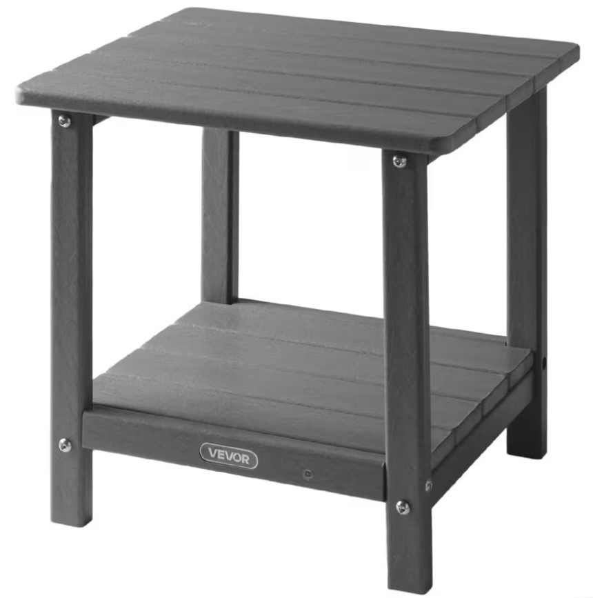 Outdoor 2 Tier HDPE Side Table Indoor Backyard End Table Grey