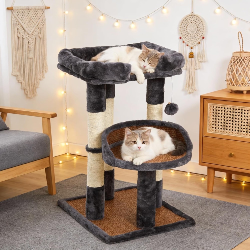 Multi-Level Cat Tree Indoor Cats Modern Cat Tower W/ Double Beds & Scratching