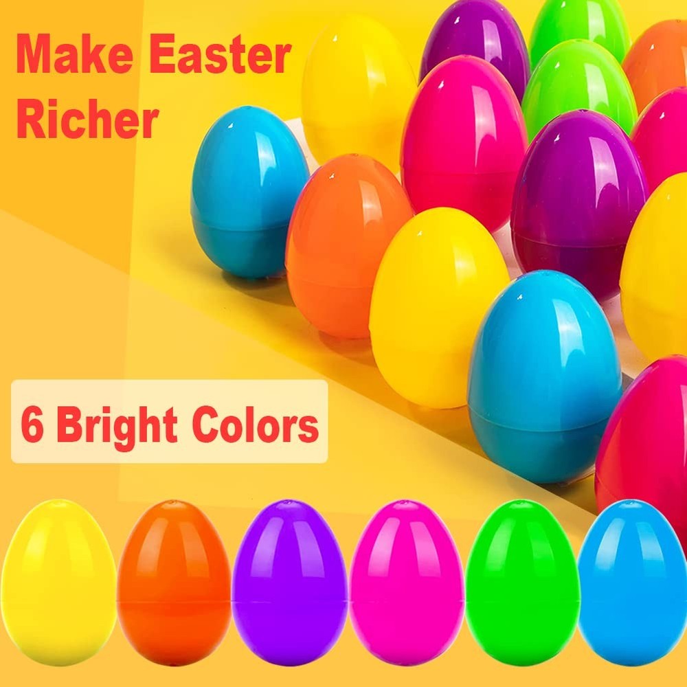 150PCS Plastic Easter Eggs, 2.4" Empty Eggs Fillable, Colorful Bright Egg Bul...