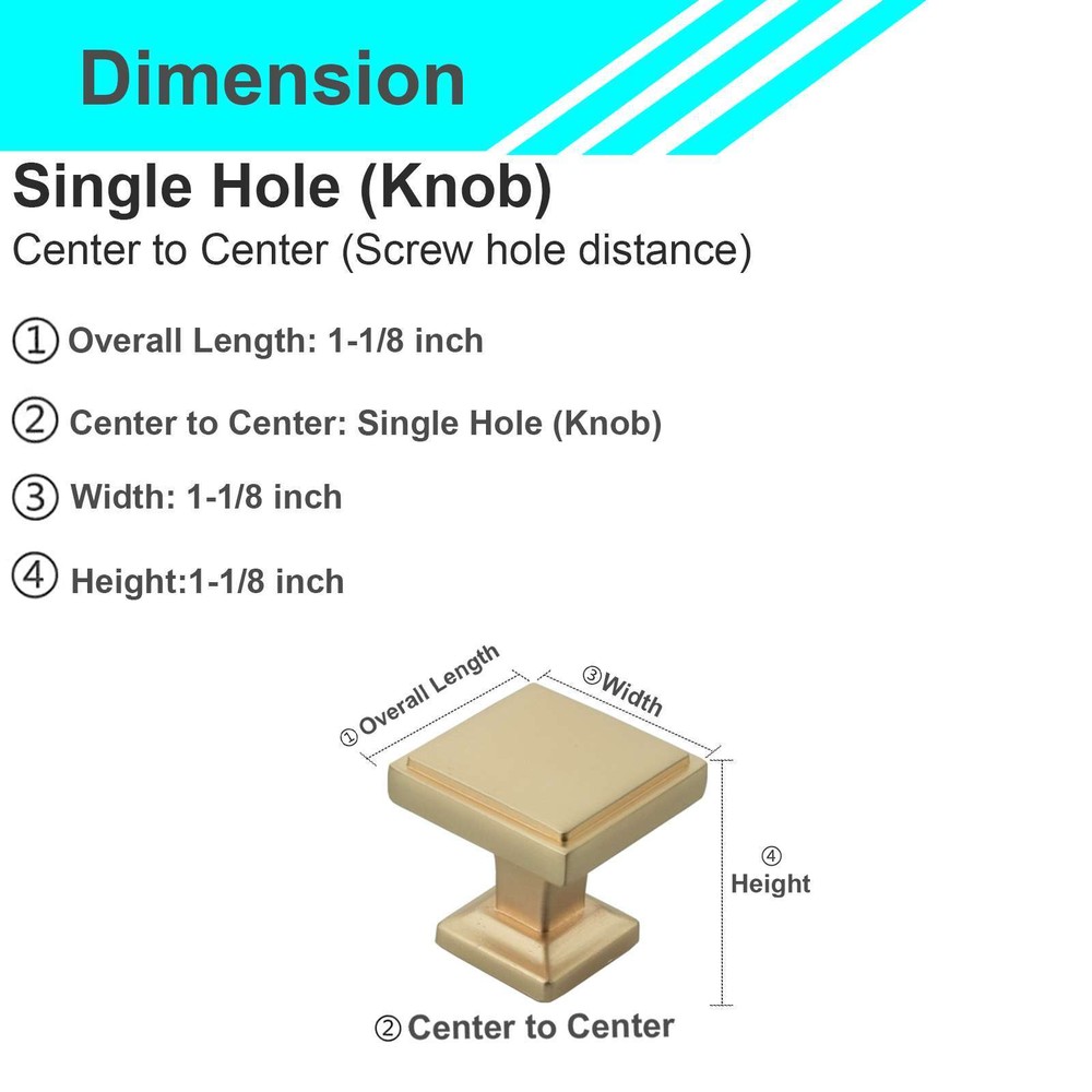 Solid Brushed Champagne Gold Square Cabinet Pulls Handles Knobs Kitchen Drawers