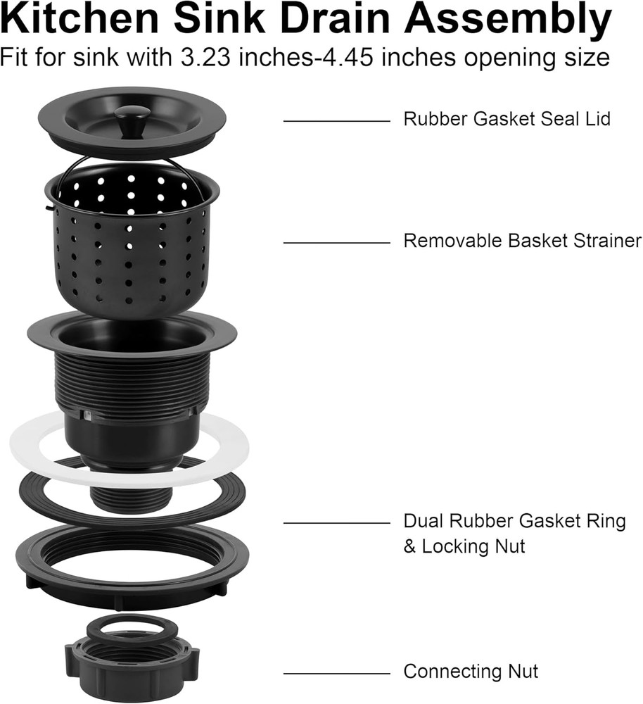 Kitchen Sink Drain Assembly, Kitchen Sink Strainer with Deep Removable Waste Bas