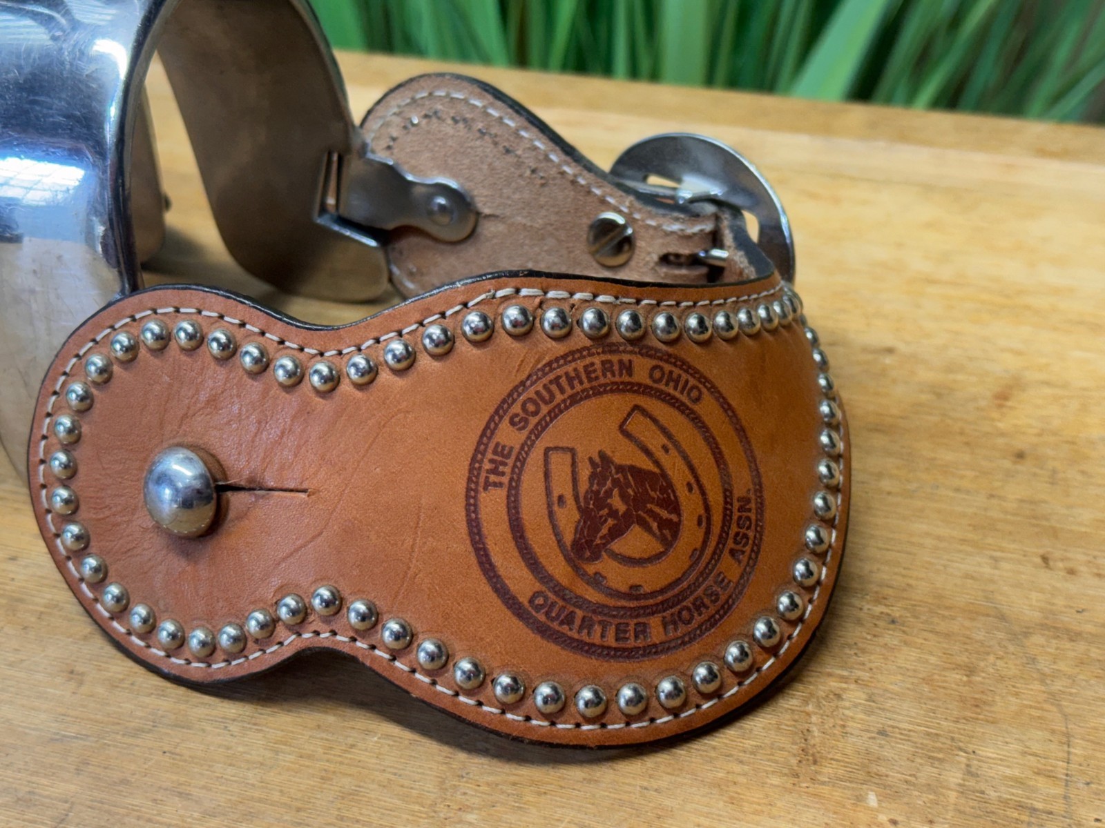 Silver Mounted Long Shank SS Western BALL END Spurs w Spotted Leather Straps