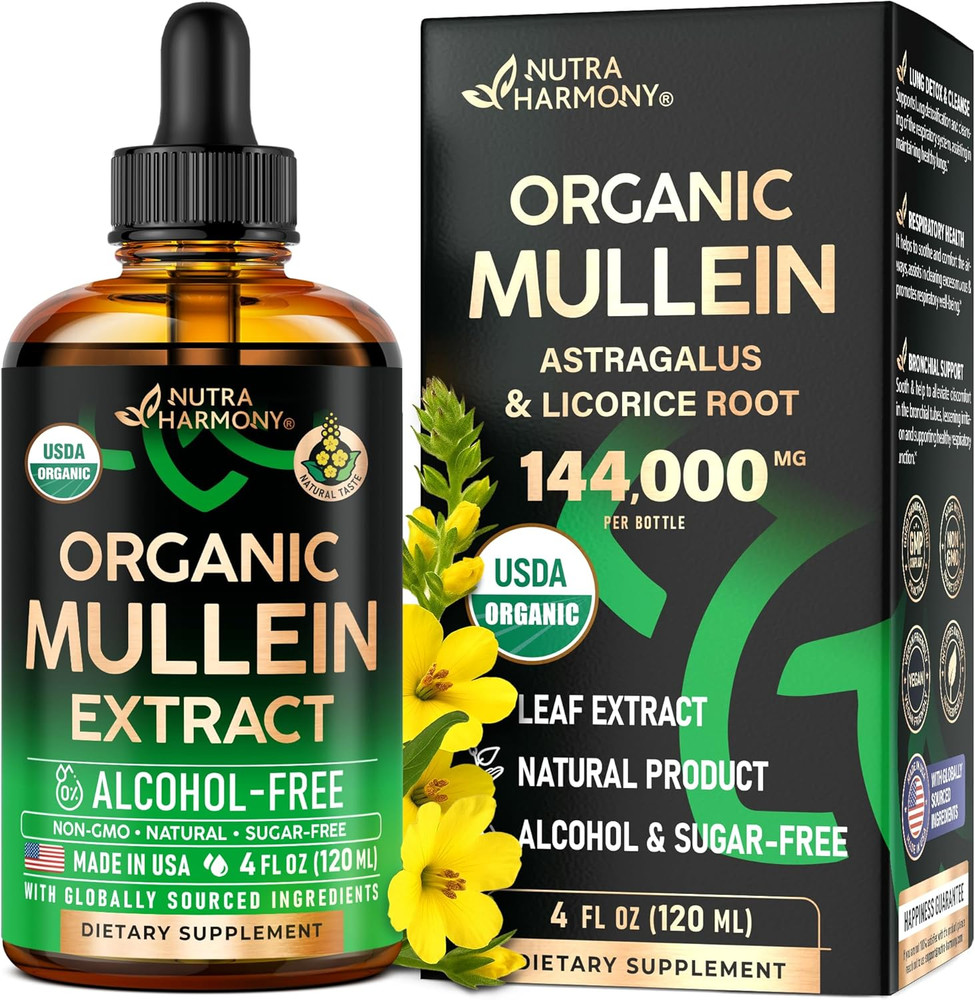 Mullein Drops for Lungs - USDA Organic Liquid - Mullein Leaf Extract