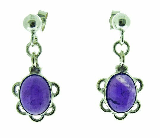 Silver and cabochon amethyst drop earrings