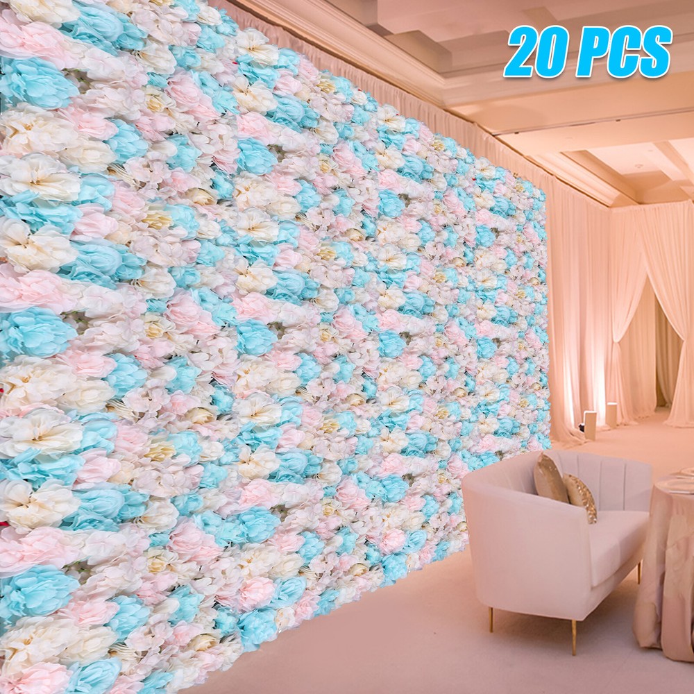 12PCS Artificial Flower Wall Panel White Hydrangea Rose Wedding Backdrop Decor.