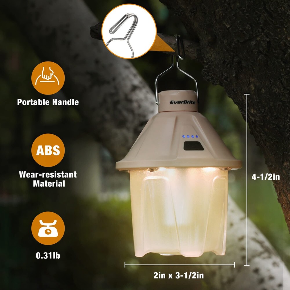 EverBrite 2PC 450LM Camping Lantern Rechargeable Camping Lantern 5 Lighting Mode