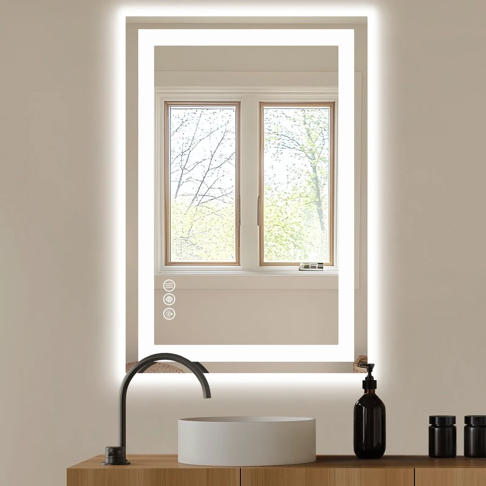LED Bathroom Mirror Anti-Fog Backlit Memory Function Tempered Glass Waterproof