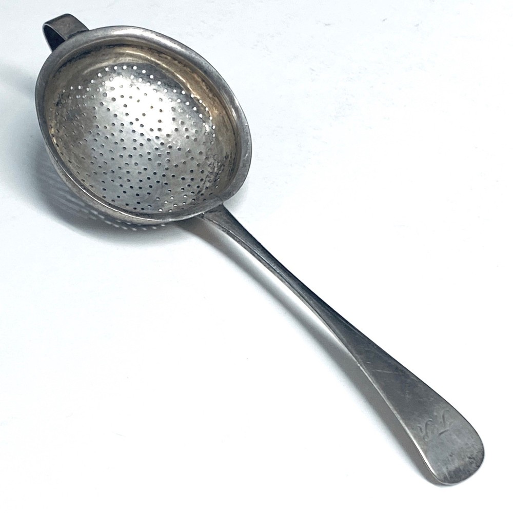 Antique Silver Tea Strainer, Unmarked, Monogrammed