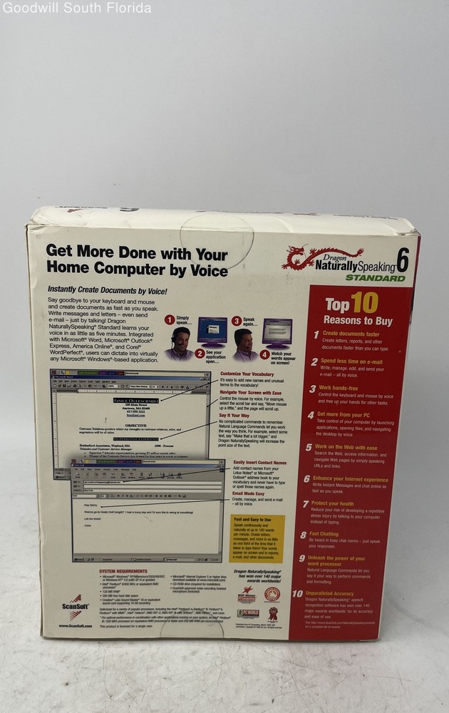 ScanSoft Dragon Naturally Speaking 6 Standard Speech Software Not Tested
