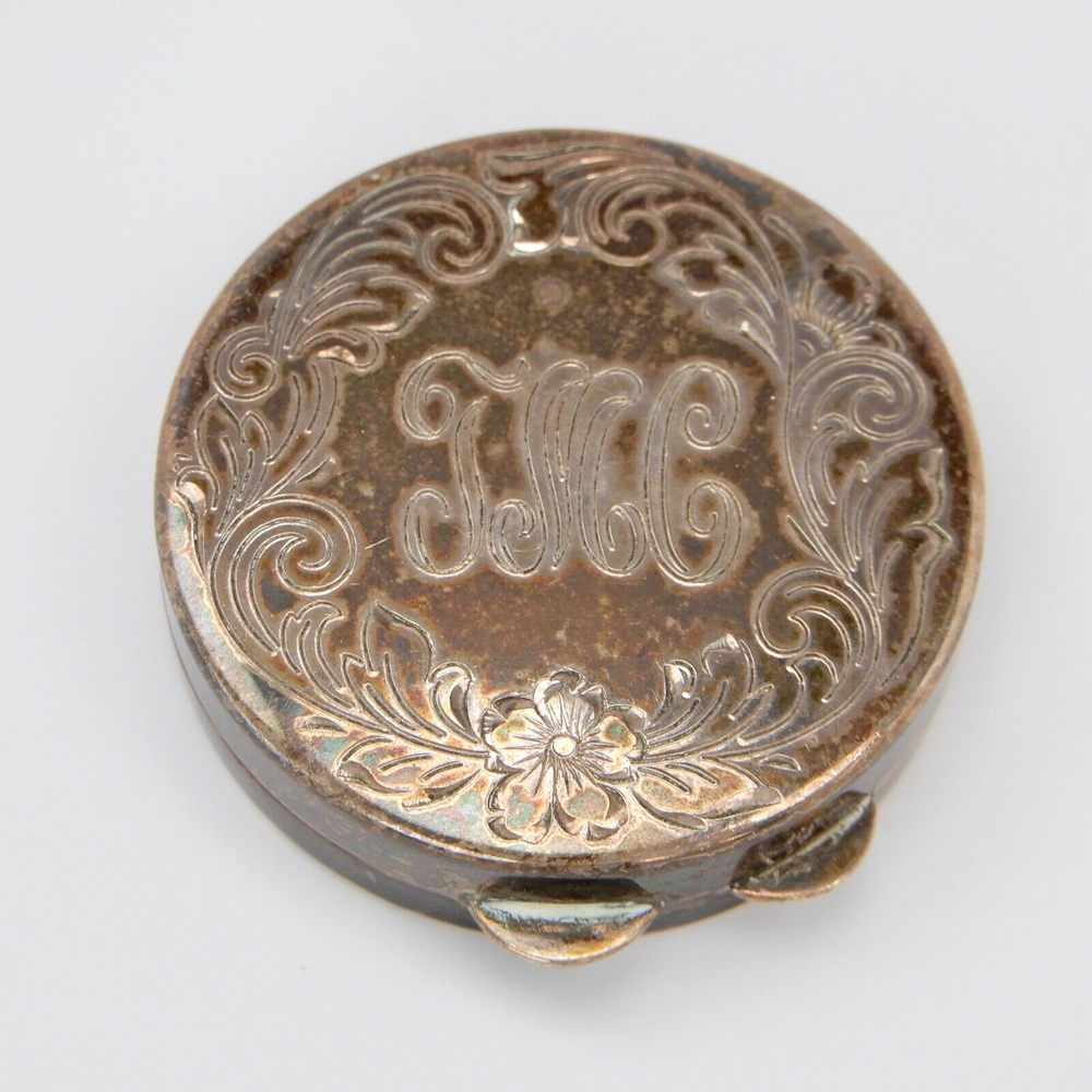 MONO Engraved "TMC" Round Solid STERLING Silver Compact Pill Box Pot 1.5" - 22g