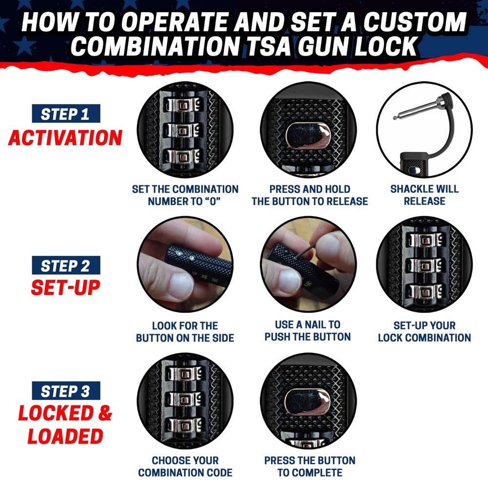 TSA Approved Gun Case Locks 4-Pack, Monoshaft 3-Digit Combination Padlocks Red