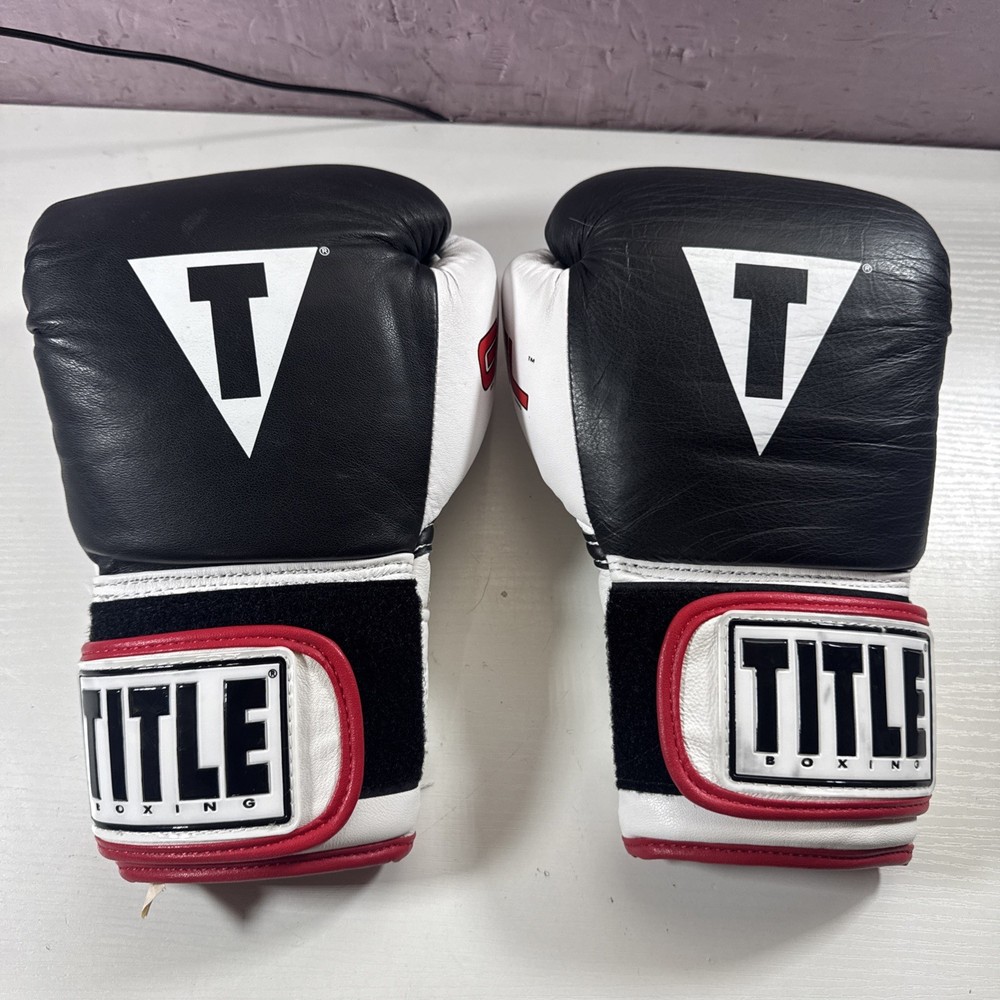 Title Gel Boxing Gloves- Black/White/Red 16 oz  - medium