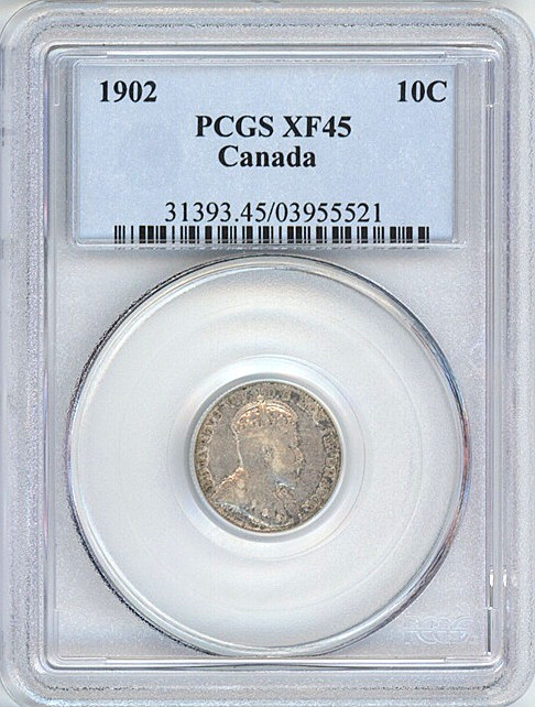 1902 Canada 10 cents PCGS XF45