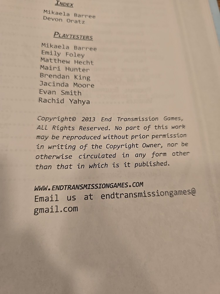 The Singularity System Devon Oratz 2013 Roleplay RPG