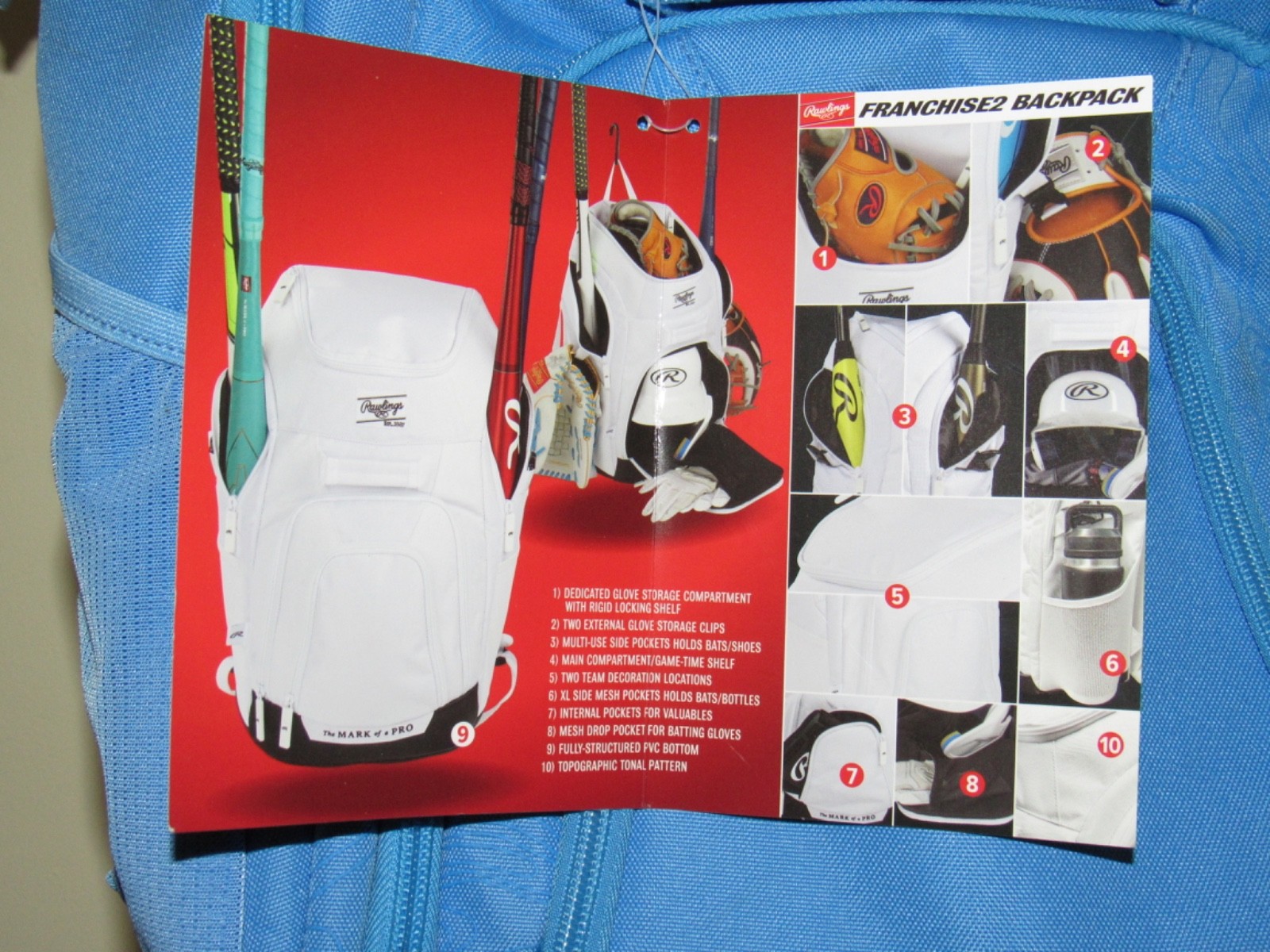 NEW Rawlings Franchise 2 Mark of a Pro Baseball Softball School Backpack Blue