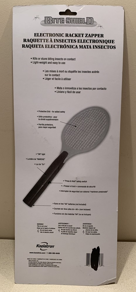 Bite Shield Electronic Bug Racket Zapper Kills Insects Mosquitoes Flies. NEW