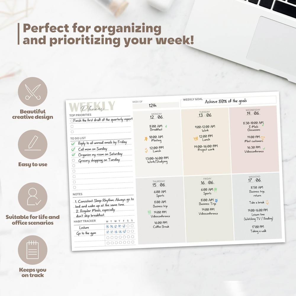 Weekly Planner Notepad Undated - 50 Sheets Weekly To Do List Notepad (8.3"x11...