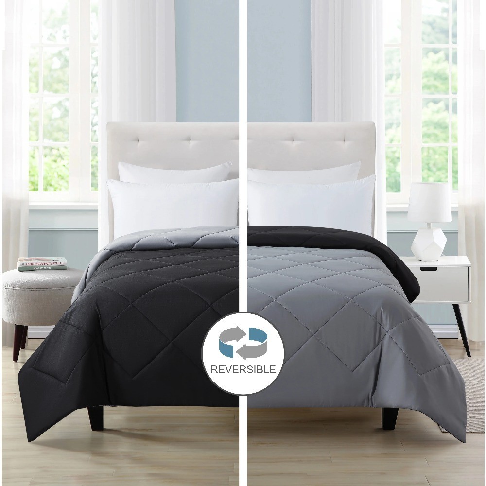 Reversible Microfiber forter Full Queen Size Solid Black