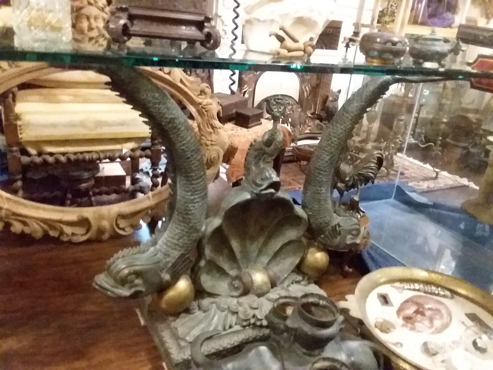 Rare Bronze Dolphin Console Table
